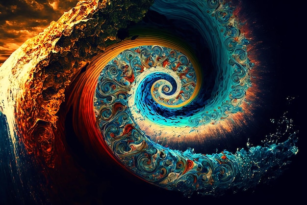 Una spirale con un disegno a spirale blu e giallo.