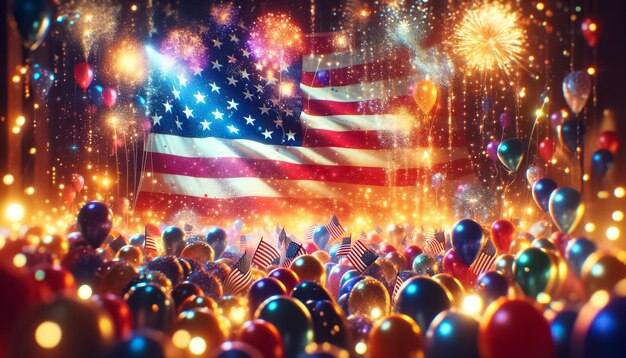 Una splendida dimostrazione di patriottismo con palloncini e bandiera americana.