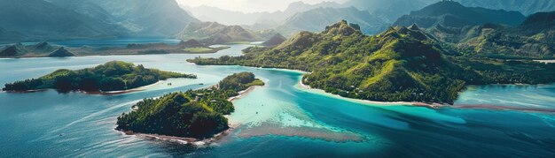 Una splendida foto aerea di un rigoglioso arcipelago tropicale con acque turchesi chiare