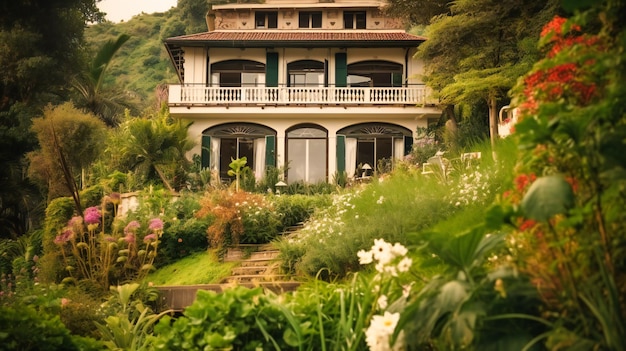 Una splendida fotografia di una villa estiva appartata immersa in una vegetazione lussureggiante che offre il massimo del lusso e della privacy