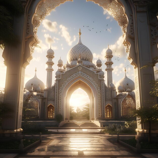 Una splendida illustrazione 3D di una maestosa moschea