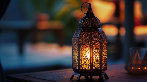 Una splendida lanterna a candela del Ramadan con motivi così intricati e lavori di taglio come Generative Ai