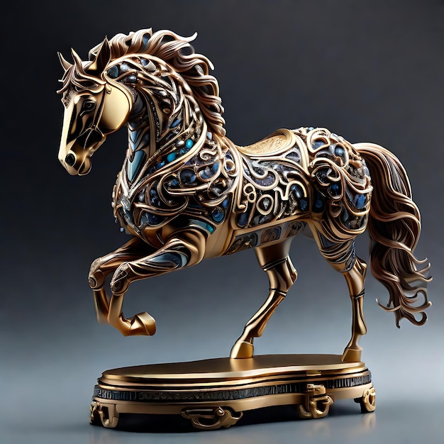 una splendida scultura di cavallo che salta con tutto il corpo AI