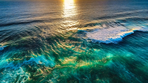 Una splendida vista dall'alto verso il basso delle scintillanti onde dell'oceano che irradiano serenità e infinita bellezza
