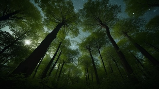 Una splendida vista sugli alberi in direzione del cielo AI Generative