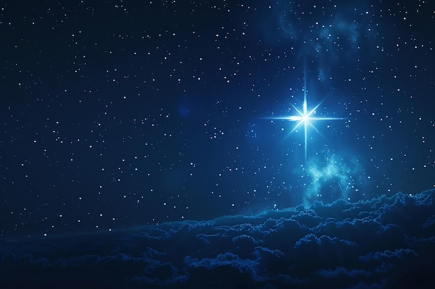Una splendida vista una stella luminosa nel cielo blu scuro della notte