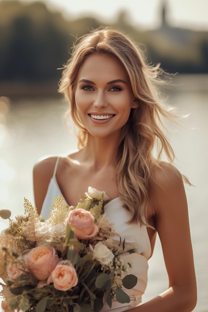 Una sposa con un mazzo di fiori