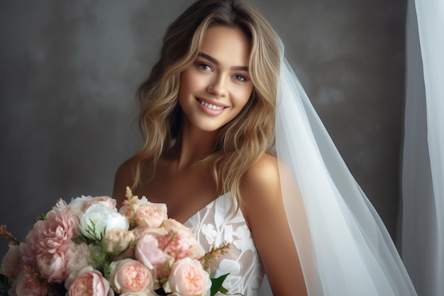 Una sposa con un mazzo di fiori