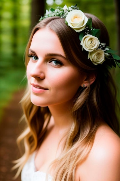 Una sposa con una corona di fiori in testa