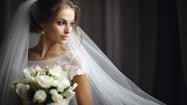 una sposa in un velo con fiori