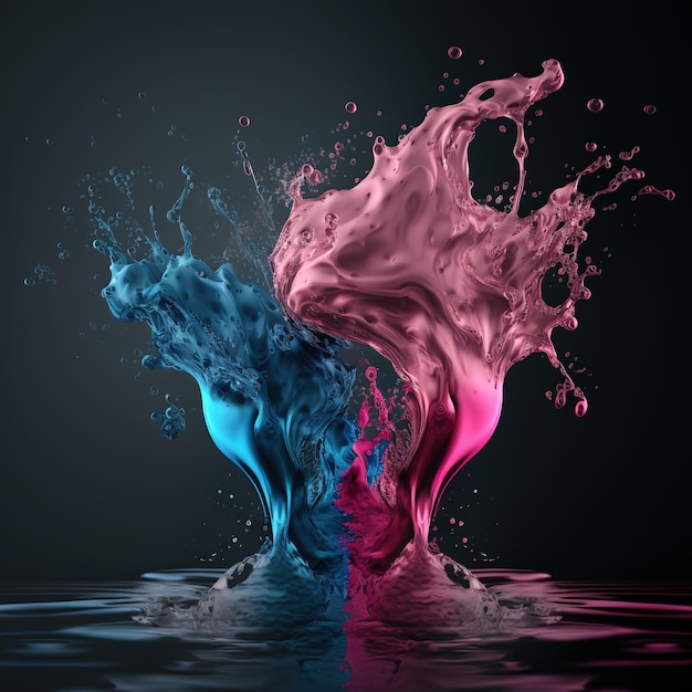 Una spruzzata astratta di liquido rosa e blu rendering 3d IA generativa