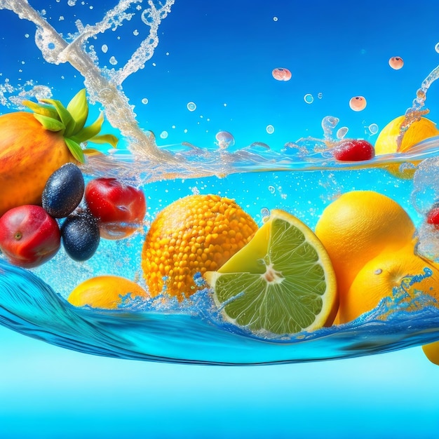 Una spruzzata d'acqua con dentro frutta e verdura