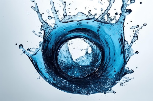 Una spruzzata di acqua blu con uno sfondo bianco IA generativa