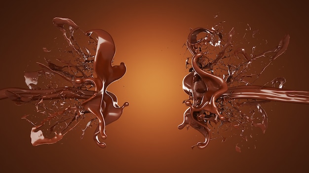 Una spruzzata di cioccolato. Illustrazione 3D, rendering 3D.