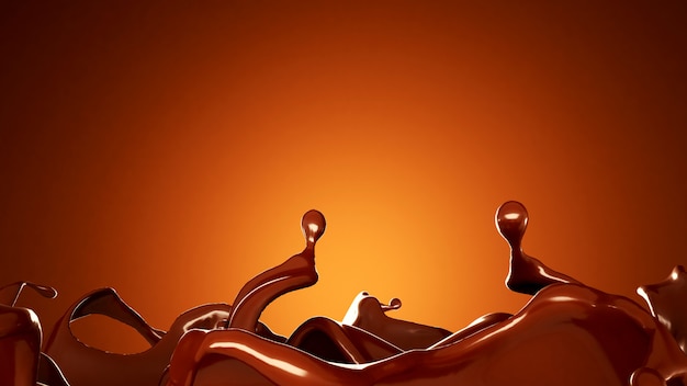 Una spruzzata di cioccolato su uno sfondo marrone. Rendering 3d.