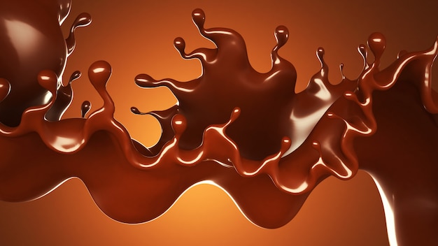Una spruzzata di cioccolato su uno sfondo marrone. Rendering 3d.
