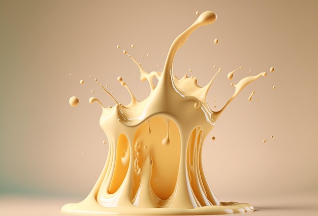 Una spruzzata di gelato al milkshake di crema liquida densa colorata Sfondo pastello astratto Rendering 3D AI generato