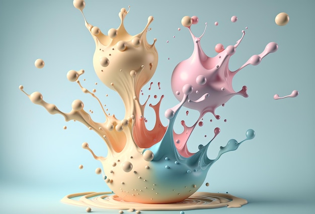 Una spruzzata di gelato al milkshake di crema liquida densa colorata Sfondo pastello astratto Rendering 3D AI generato