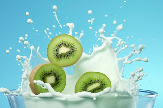 Una spruzzata di latte con dentro i kiwi