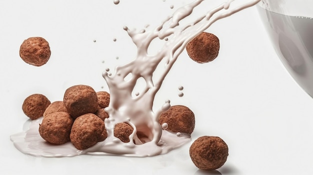 Una spruzzata di latte e palline di cioccolato