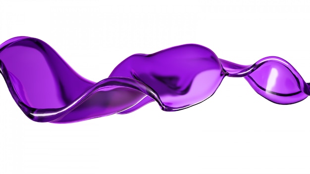 Una spruzzata di liquido trasparente di un colore viola su sfondo bianco. Rendering 3d.