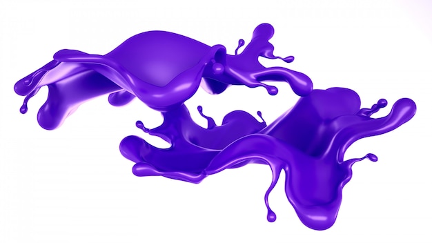 Una spruzzata di liquido viola. Rendering 3d.