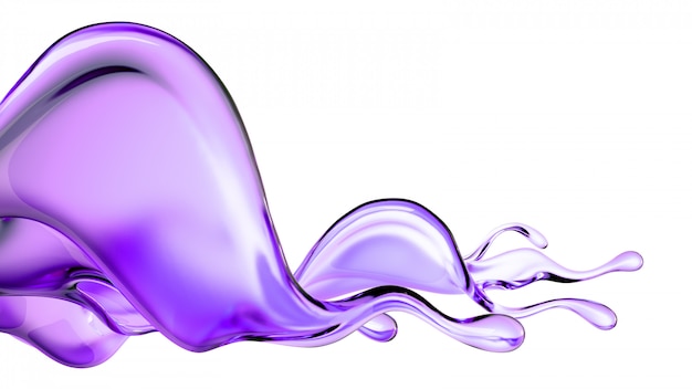 Una spruzzata di liquido viola trasparente. Rendering 3d.