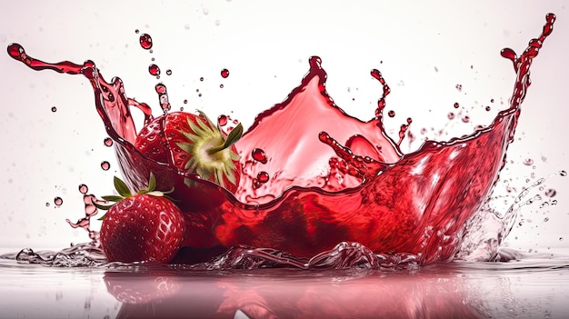 Una spruzzata di succo di fragola rossa con una spruzzata d'acqua.