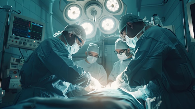 Una squadra di chirurghi che esegue un'operazione in una sala operatoria