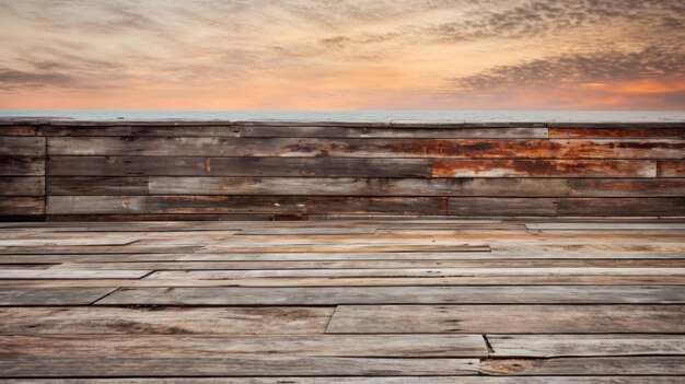 una staccionata in legno con un tramonto sullo sfondo.