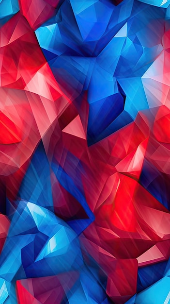 Una stampa d'arte digitale rossa e blu con un motivo a triangolo blu.