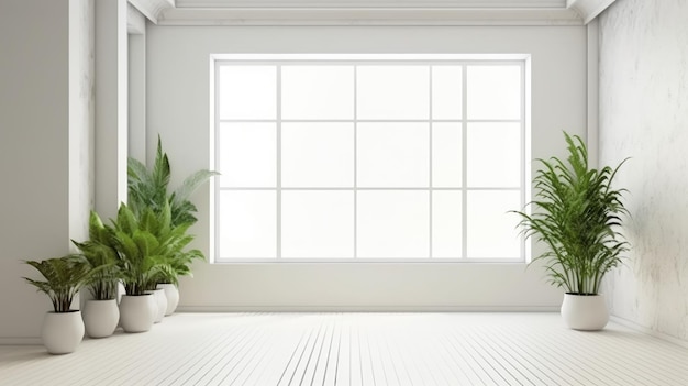 Una stanza bianca con una grande finestra che dice "piante da appartamento"