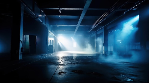 Una stanza buia con luce proveniente dal soffitto che genera AI