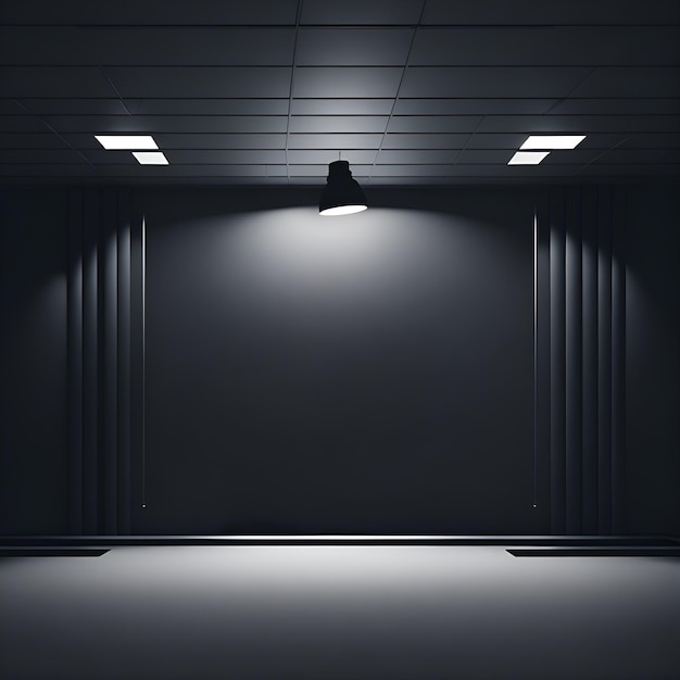 Una stanza buia con una luce sul soffitto e una luce sul soffitto.