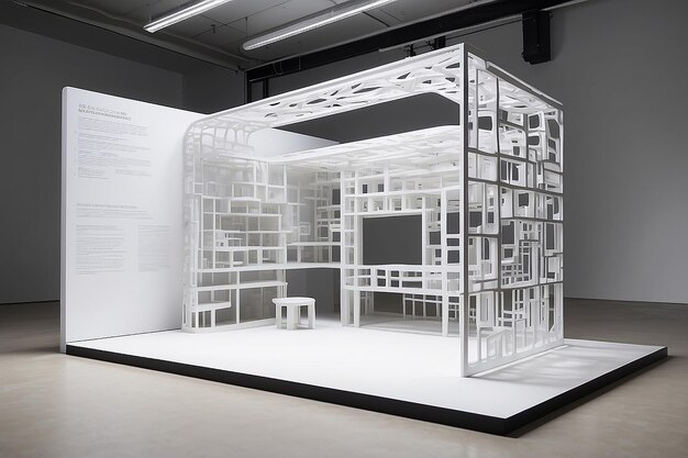 una stanza con architettura adattiva e contenuti personalizzati per un modello di esposizione interattiva con spazio vuoto bianco vuoto per posizionare il tuo design