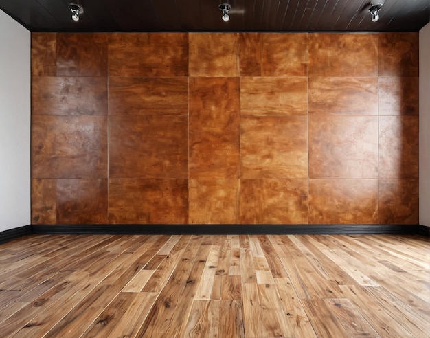 una stanza con un pavimento di legno e una parete che dice naturale su di esso