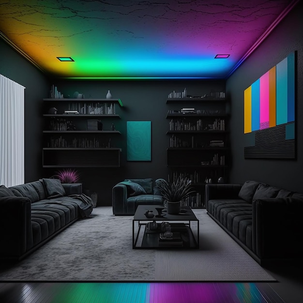 Una stanza con una luce arcobaleno sul soffitto