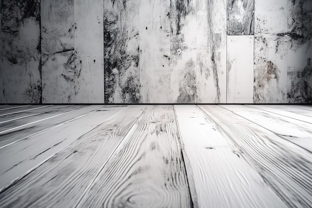 Una stanza con una parete bianca e un pavimento in legno