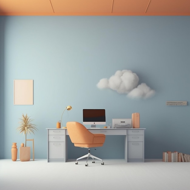 Una stanza con una scrivania e una nuvola