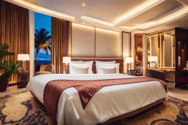una stanza d'albergo con un grande letto e un orologio sulla parete