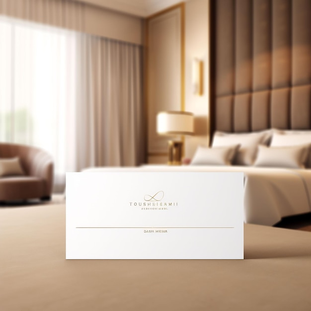 una stanza d'albergo con una scatola bianca che dice "alla moda" sul letto.