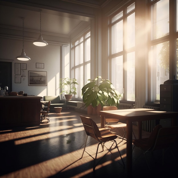 Una stanza piena di sole Un'immagine generata da AI di un soggiorno luminoso e arioso con luce naturale