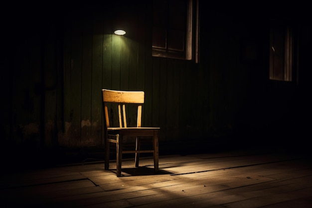 Una stanza poco illuminata con una sedia solitaria per la salute mentale