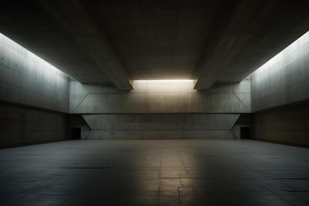 Una stanza vuota con pareti e pavimento in cemento AI generativa