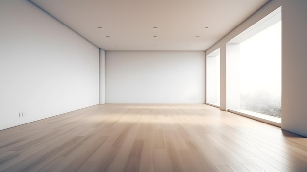 Una stanza vuota con una grande finestra e un muro bianco che dice 'sono un. '