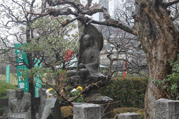 una statua al centro di un giardino
