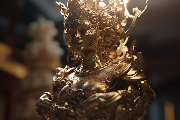 Una statua d'oro di una donna con una corona e una corona.