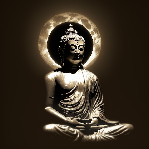 Una statua di Buddha con la luna sullo sfondo