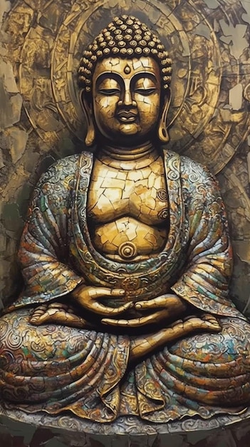 Una statua di Buddha con la parola Buddha su di essa