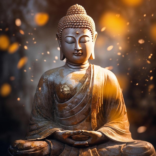 Una statua di Buddha con sopra la scritta "Buddha".